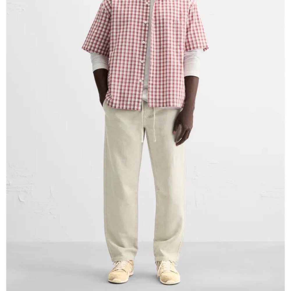 Zara NWT drawstring utility pants heavy cotton denim unisex size M